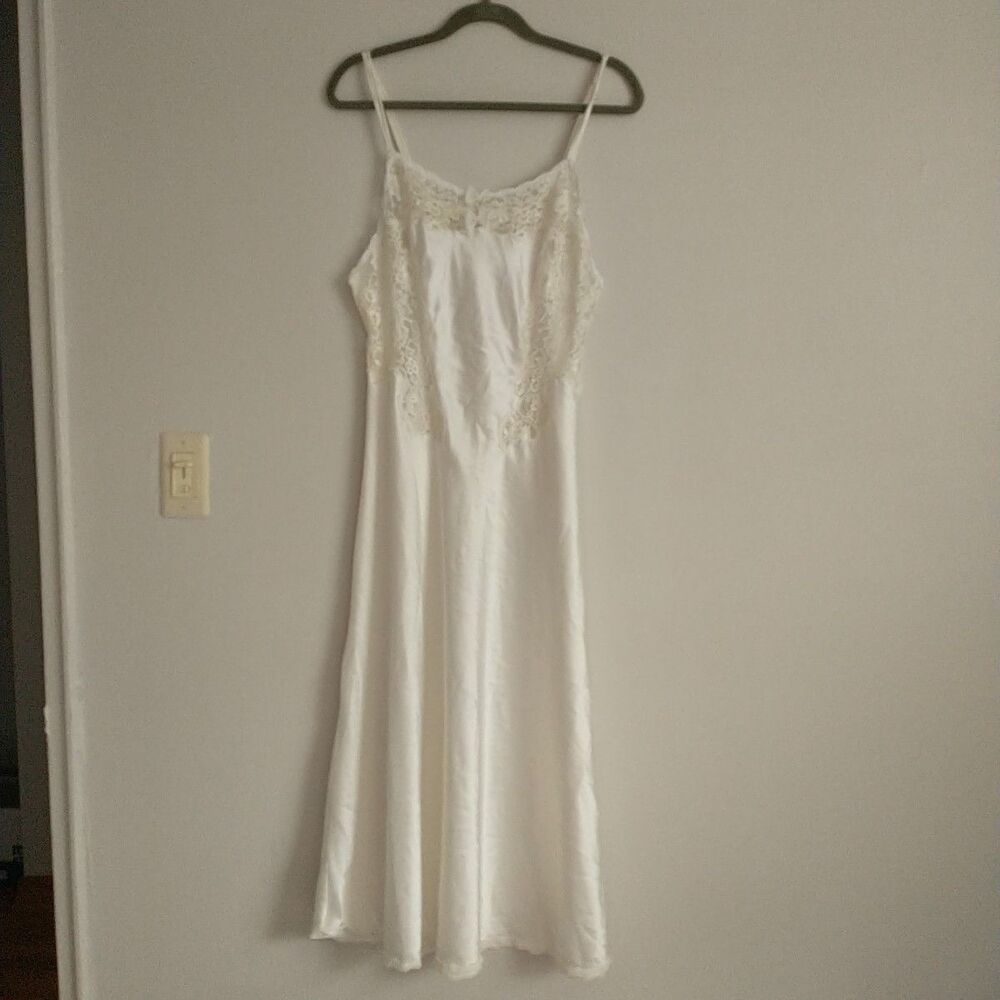 Vtg Christian Dior Slip Dress Maxi Nightgown S Lace Satin Silky Coquette Bridal